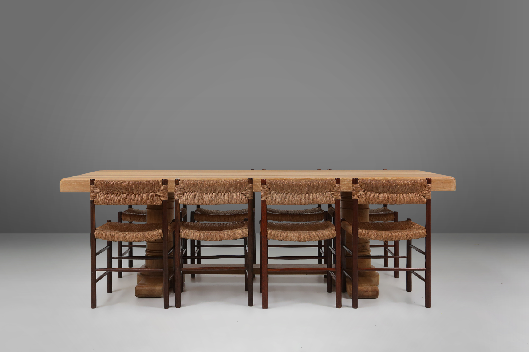 Rustic mid-century French dining table in oak from the 1950sthumbnail